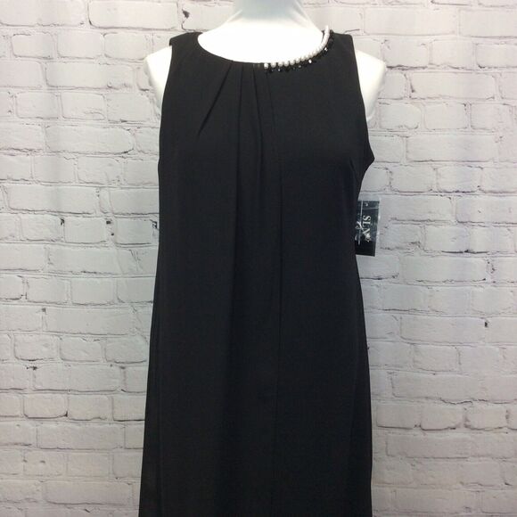 SLNY Women's Dress Sz 14 Black Sheath Embellished Neckline One Side Overlay NWT - Picture 9 of 12
